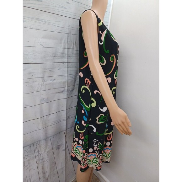 CSC Womens Black Green Dress M USA Made Vacation Travel Comfort Stretch Artsy - Picture 3 of 9
